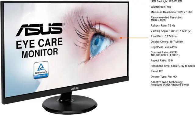 Alt view image 6 of 7 - ASUS 24" (23.8" Viewable) 1080P VA24DCP Full HD, IPS, 75Hz, USB-C 65W Power Delivery, Speakers, Adaptive-Sync/FreeSync, Low Blue Light, Flicker Free, VESA Mountable, Frameless, HDMI Monitor