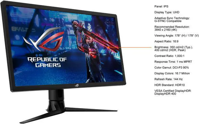 Alt view image 6 of 11 - ASUS ROG Strix 27" 4K HDR 144Hz DSC XG27UQR UHD 3840 x 2160 IPS 1ms, Extreme Low Motion Blur, DisplayHDR 400, DCI-P3 90%, G-SYNC Compatible, DisplayPort, HDMI, USB 3.0 Height Adjust Gaming Monitor