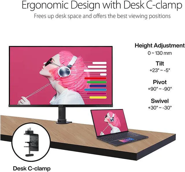 Alt view image 10 of 19 - ASUS ProArt Display 32" 4K PA329CV UHD 3840 x 2160, IPS, 100% sRGB/Rec.709, delta E < 2, Calman Verified, USB-C Power Delivery, DisplayPort, HDMI, USB 3.1 Hub, C-clamp, Height Adjustable HDR Monitor