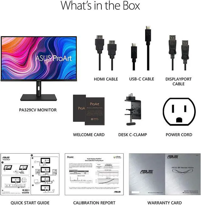 Alt view image 12 of 19 - ASUS ProArt Display 32" 4K PA329CV UHD 3840 x 2160, IPS, 100% sRGB/Rec.709, delta E < 2, Calman Verified, USB-C Power Delivery, DisplayPort, HDMI, USB 3.1 Hub, C-clamp, Height Adjustable HDR Monitor