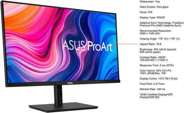 Alt view image 6 of 16 - ASUS ProArt Display 32" 1440P Monitor (PA328CGV) - QHD (2560 x 1440), IPS, 165Hz, 95% DCI-P3, 100% sRGB/Rec.709, Delta E < 2, Calman Verified, USB-C Power Delivery, DisplayPort, HDMI, USB 3.1 Hub, C-clamp