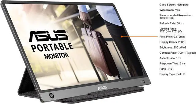Alt view image 6 of 17 - ASUS ZenScreen 15.6" 1080P Portable USB Monitor (MB16AH) - Full HD, IPS, USB Type-C, Speakers, Micro-HDMI, Flicker Free, Blue Light Filter, Tripod Mountable, Anti-glare Surface, Protective Sleeve