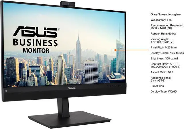 Alt view image 6 of 13 - ASUS 27" 1440P Video Conference Monitor (BE279QSK) - QHD (2560 x 1440), IPS, Built-in 2MP Webcam, Mic Array, Speakers, Eye Care, Wall Mountable, AI Noise-canceling, USB-C, HDMI, Zoom Certified