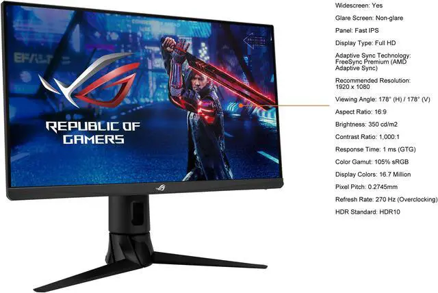 Alt view image 5 of 10 - ASUS ROG Strix 23.8" 1080P HDR Gaming Monitor (XG249CM) - Full HD, IPS, 270Hz, 1ms, Extreme Low Motion Blur Sync, FreeSync Premium, 105% sRGB, Eye Care, USB-C, DisplayPort, HDMI, Height Adjustable, 270hz IPS,