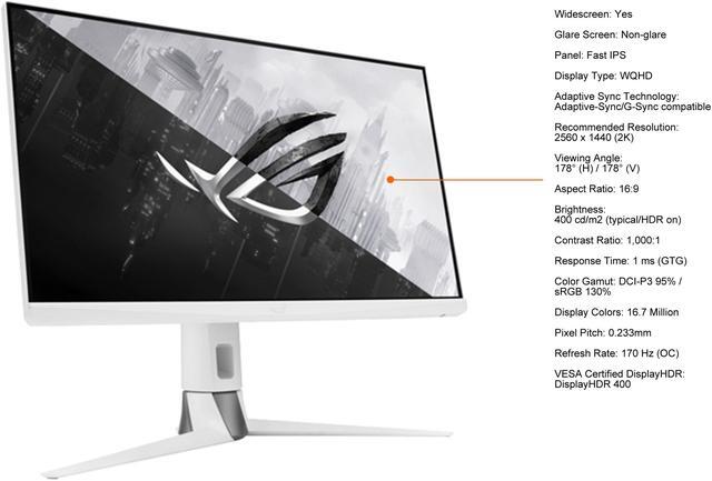 Alt view image 7 of 9 - ASUS ROG Strix XG27AQ-W 27" 1440P HDR Gaming Monitor - White, QHD (2560 x 1440), Fast IPS, 170Hz, 1ms, Extreme Low Motion Blur Sync, G-SYNC Compatible, Eye Care, HDMI, DisplayPort, USB, DisplayHDR400