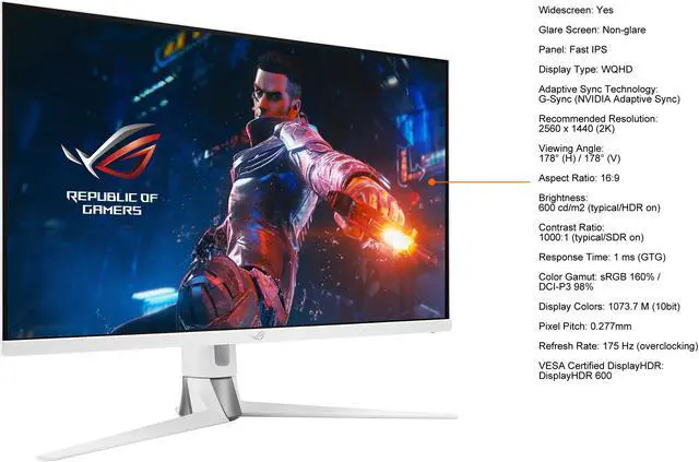 Alt view image 6 of 11 - ASUS ROG Swift 32" 1440P Gaming Monitor (PG329Q-W) - White, QHD (2560 x 1440), Fast IPS, 175Hz, 1ms, Extreme Low Motion Blur Sync, G-Sync Compatible, Eye Care, DisplayPort, HDMI, USB, DisplayHDR600