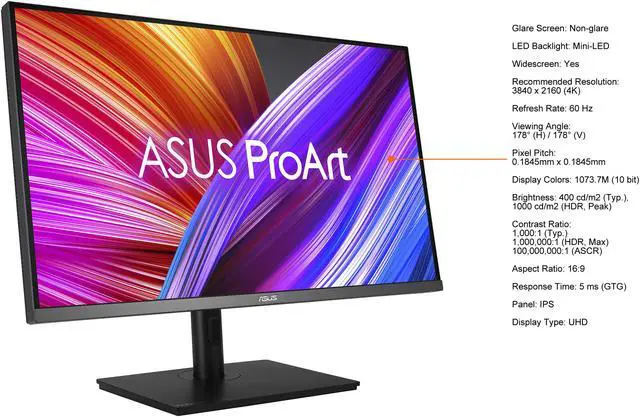 Alt view image 6 of 19 - ASUS ProArt Display 32" 4K HDR Mini LED Monitor (PA32UCR-K) - IPS, UHD (3840 x 2160), 1000nits, Delta E < 1, 98% DCI-P3, 99.5% Adobe RGB, Calman Ready, USB-C, DisplayPort, HDMI, X-rite i1 Calibrator