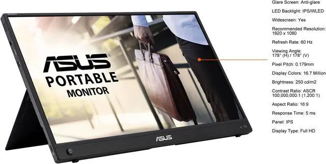 Alt view image 5 of 11 - ASUS ZenScreen Go 15.6" 1080P Wireless Portable Monitor (MB16AWP) - Full HD, IPS, Built-in battery, Eye Care, USB Type-C, Anti-glare, Tripod socket, Supports iOS, Android, Win11, Mini HDMI