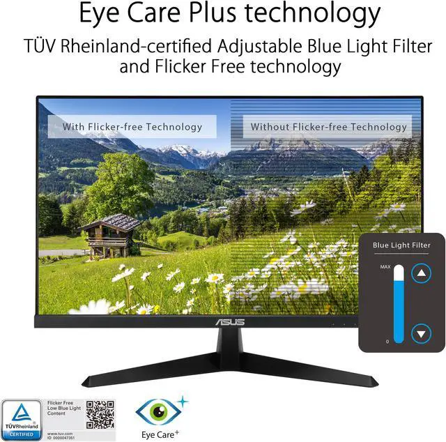 Alt view image 5 of 11 - ASUS VY249HE 23.8" Eye Care Monitor, 1080P Full HD, 75Hz, IPS, Adaptive-Sync/FreeSync, Eye Care Plus, Color Augmentation, Rest Reminder, Antibacterial Surface, HDMI VGA, Frameless, VESA Wall Mountable