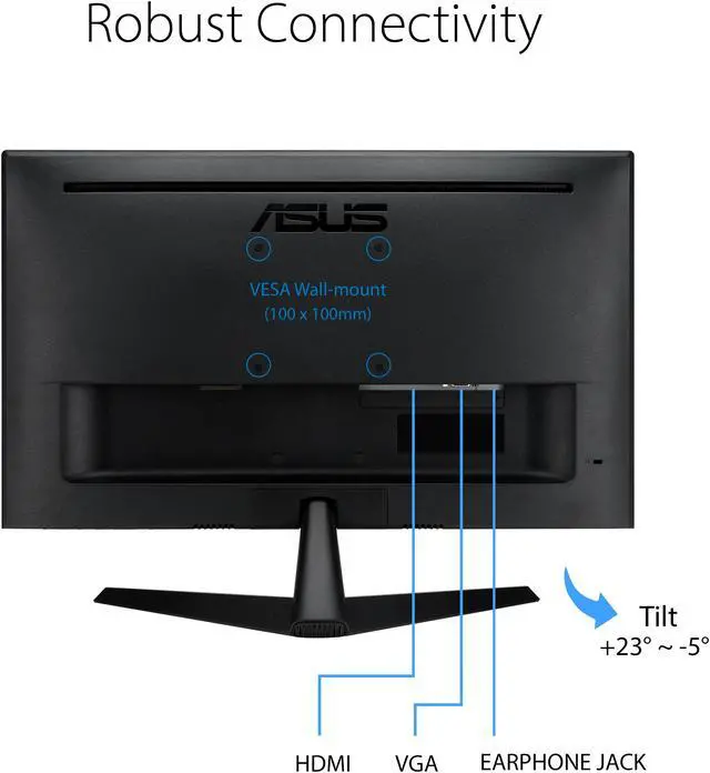 Alt view image 9 of 11 - ASUS VY249HE 23.8" Eye Care Monitor, 1080P Full HD, 75Hz, IPS, Adaptive-Sync/FreeSync, Eye Care Plus, Color Augmentation, Rest Reminder, Antibacterial Surface, HDMI VGA, Frameless, VESA Wall Mountable