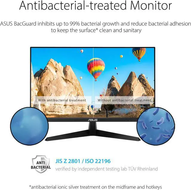 Alt view image 8 of 11 - ASUS VY249HE 23.8" Eye Care Monitor, 1080P Full HD, 75Hz, IPS, Adaptive-Sync/FreeSync, Eye Care Plus, Color Augmentation, Rest Reminder, Antibacterial Surface, HDMI VGA, Frameless, VESA Wall Mountable