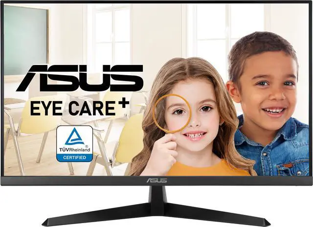 Main image of ASUS VY279HE 27" Eye Care Monitor, 1080P Full HD, 75Hz, IPS, 1ms, Adaptive-Sync/FreeSync, Eye Care Plus, Color Augmentation, Antibacterial Surface, HDMI VGA, Frameless, VESA Wall Mountable