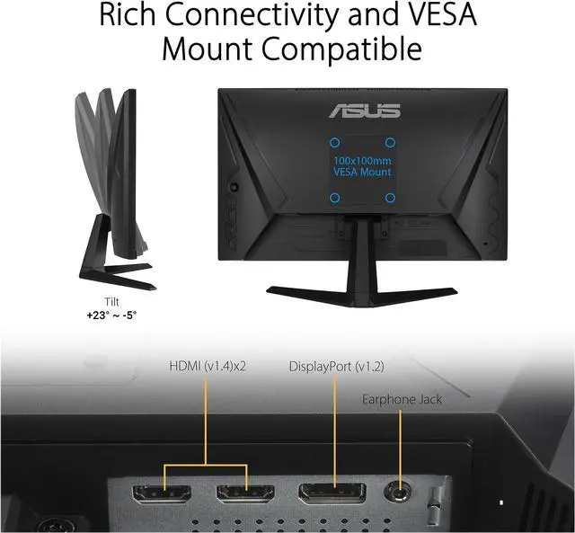 Alt view image 7 of 8 - ASUS TUF Gaming VG249Q1A 23.8" Gaming Monitor, 1080P Full HD, 165Hz (Supports 144Hz), IPS, 1ms, Adaptive-sync/FreeSync Premium, Extreme Low Motion Blur, Eye Care, HDMI DisplayPort