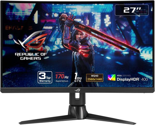 Main image of ASUS 27” 1440P Curved Gaming Monitor - QHD (2560 x 1440), Fast IPS, 170Hz, 1ms, G-SYNC Compatible, FreeSync Premium, Eye Care, HDMI, DisplayPort, Height Adjustable, DisplayHDR 400 ROG Strix XG27AQV