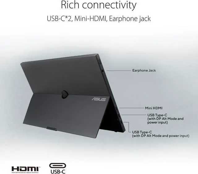 Alt view image 6 of 12 - ASUS ZenScreen Touch Screen 15.6" 1080P Portable USB Monitor (MB16AHT) - Full HD (1920 x 1080), IPS, USB-C, Mini-HDMI, Kickstand, Tripod Mountable, Flicker Free, Blue Light Filter, Protective Sleeve