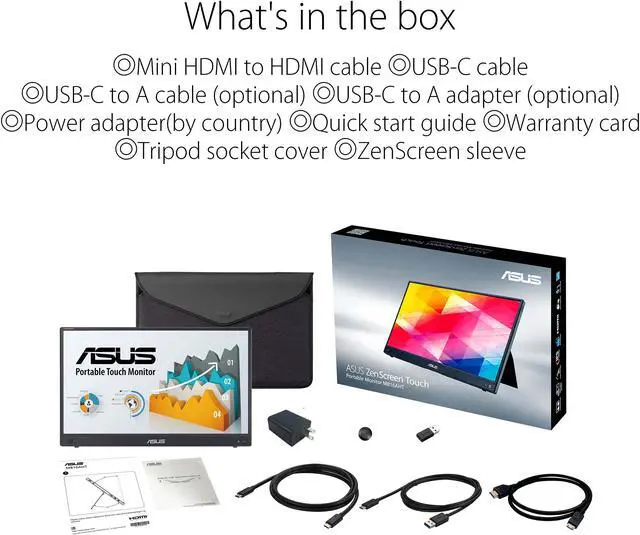 Alt view image 8 of 12 - ASUS ZenScreen Touch Screen 15.6" 1080P Portable USB Monitor (MB16AHT) - Full HD (1920 x 1080), IPS, USB-C, Mini-HDMI, Kickstand, Tripod Mountable, Flicker Free, Blue Light Filter, Protective Sleeve