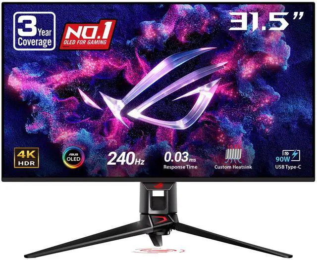 Main image of ASUS ROG Swift 32 inch UHD 4K 240Hz AMD FreeSync Premium Pro & G-SYNC Compatible 0.03ms HDR400 KVM USB-C OLED Gaming Monitor with Height Adjustable, Swivel & Tilt Stand PG32UCDM