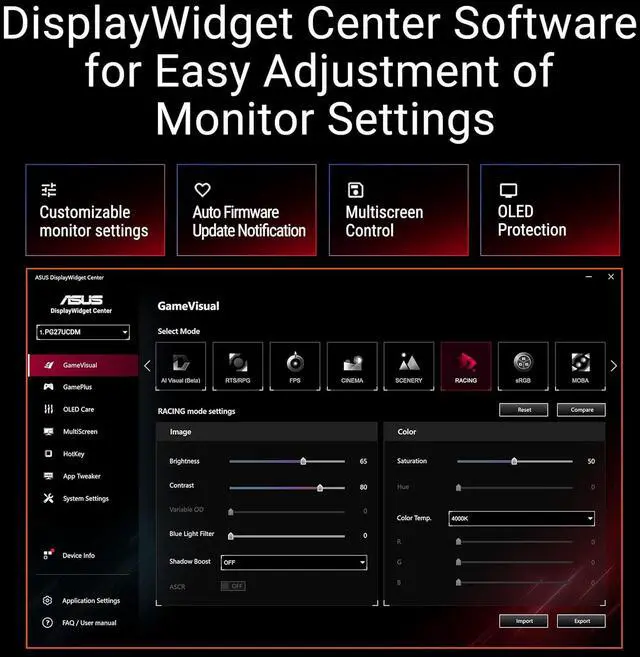 Alt view image 10 of 16 - ASUS 27" (26.5" Viewable) 240 Hz OLED UHD Gaming Monitor FreeSync Premium Pro & G-Sync Compatible DCI-P3 99%, sRGB 145% ROG Swift OLED PG27UCDM