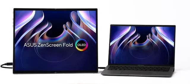Alt view image 5 of 14 - ASUS ZenScreen Fold OLED 17.3" 1440P USB-C Portable Monitor (MQ17QH - QHD (2560x1920), Water-drop Hinge, DisplayHDR500 True Black, 100% DCI-P3, mini-HDMI, Tripod hole, Kickstand, FSC