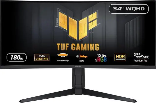 Main image of ASUS TUF Gaming 34” 1440P 1500R Curved Monitor (VG34VQL3A) - QHD (3440 x 1440), 180Hz, 1ms, Extreme Low Motion Blur, Freesync Premium Pro, 125% sRGB, DisplayHDR 400, Height Adjustable, 3 year warranty