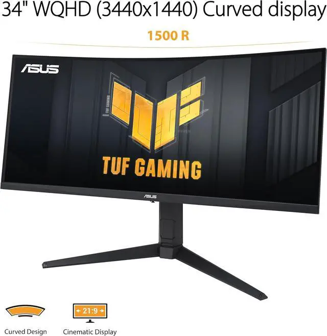 Alt view image 2 of 7 - ASUS TUF Gaming 34” 1440P 1500R Curved Monitor (VG34VQL3A) - QHD (3440 x 1440), 180Hz, 1ms, Extreme Low Motion Blur, Freesync Premium Pro, 125% sRGB, DisplayHDR 400, Height Adjustable, 3 year warranty