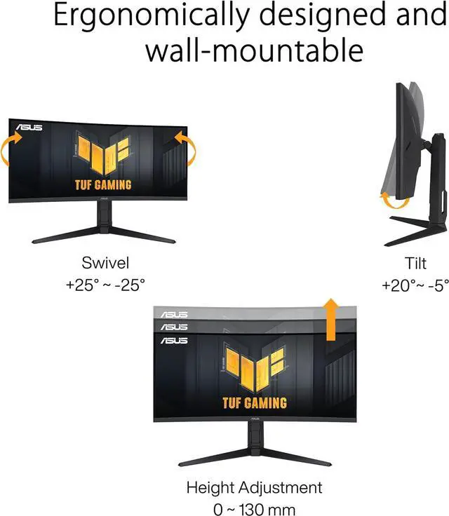 Alt view image 5 of 7 - ASUS TUF Gaming 34” 1440P 1500R Curved Monitor (VG34VQL3A) - QHD (3440 x 1440), 180Hz, 1ms, Extreme Low Motion Blur, Freesync Premium Pro, 125% sRGB, DisplayHDR 400, Height Adjustable, 3 year warranty