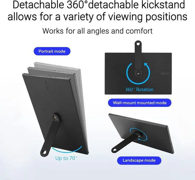 Alt view image 8 of 15 - ASUS ZenScreen 16" Portable USB Monitor (MB169CK) - Full HD, IPS, Dual USB-C, Eye Care, Flicker Free, Blue Light Filter, Anti-glare Surface, 360° Kickstand