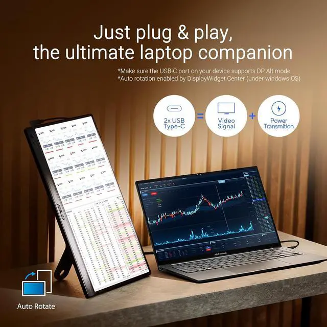 Alt view image 9 of 15 - ASUS ZenScreen 16" Portable USB Monitor (MB169CK) - Full HD, IPS, Dual USB-C, Eye Care, Flicker Free, Blue Light Filter, Anti-glare Surface, 360° Kickstand