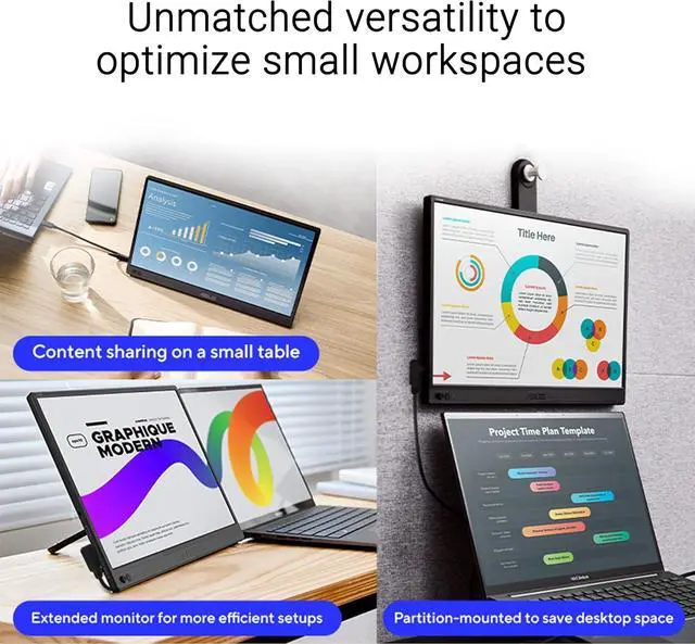 Alt view image 10 of 15 - ASUS ZenScreen 16" Portable USB Monitor (MB169CK) - Full HD, IPS, Dual USB-C, Eye Care, Flicker Free, Blue Light Filter, Anti-glare Surface, 360° Kickstand
