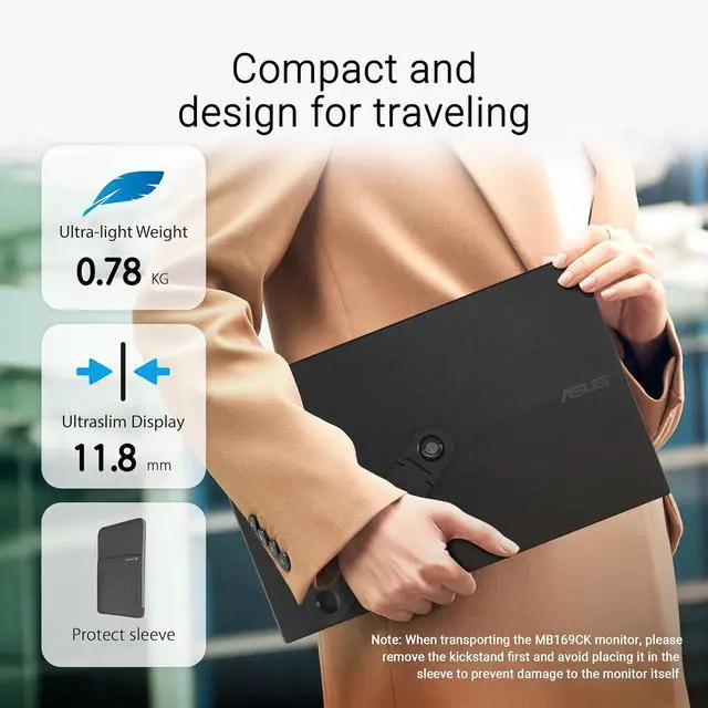 Alt view image 11 of 15 - ASUS ZenScreen 16" Portable USB Monitor (MB169CK) - Full HD, IPS, Dual USB-C, Eye Care, Flicker Free, Blue Light Filter, Anti-glare Surface, 360° Kickstand