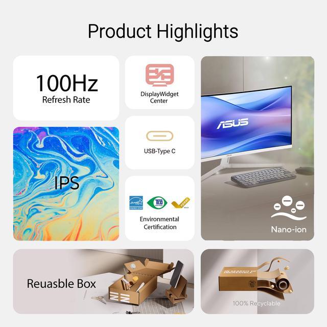 Alt view image 12 of 16 - ASUS 34" Ultra-wide Curved Eye Care Monitor (VU34WCIP-W) - WQHD (3440x1440), 1500R Curvature, Frameless, 100Hz, Nano-ion, SmoothMotion, Eye Care Plus, USB-C PD 65W, Speakers