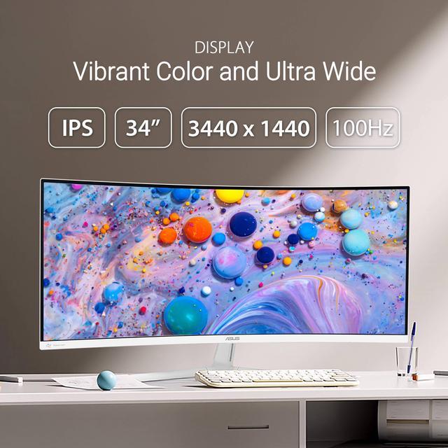 Alt view image 13 of 16 - ASUS 34" Ultra-wide Curved Eye Care Monitor (VU34WCIP-W) - WQHD (3440x1440), 1500R Curvature, Frameless, 100Hz, Nano-ion, SmoothMotion, Eye Care Plus, USB-C PD 65W, Speakers