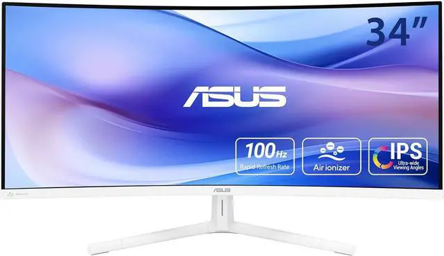 Main image of ASUS 34" Ultra-wide Curved Eye Care Monitor (VU34WCIP-W) - WQHD (3440x1440), 1500R Curvature, Frameless, 100Hz, Nano-ion, SmoothMotion, Eye Care Plus, USB-C PD 65W, Speakers