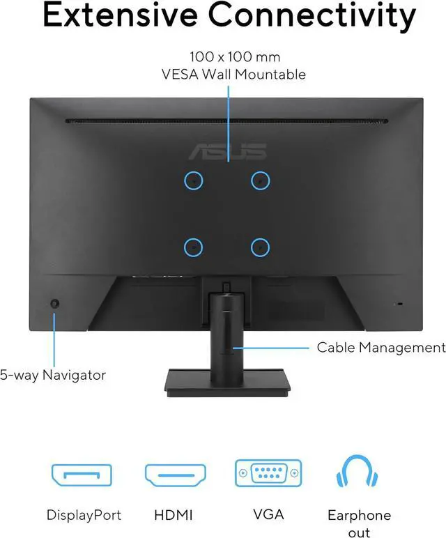 Alt view image 9 of 15 - ASUS 24” 1080P Eye Care Monitor (VA249QG) - IPS, Full HD, 99% sRGB, Frameless, 120Hz, Adaptive-Sync, 1ms, Speakers, HDMI, DisplayPort, VGA, Low Blue Light, Flicker Free, Wall Mountable, 3 yr warranty