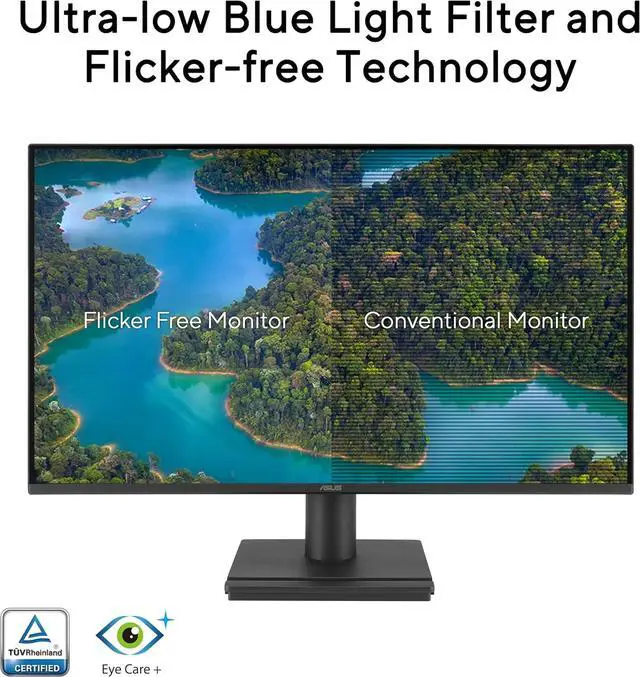 Alt view image 5 of 16 - ASUS 24” (23.8-inch viewable) 1080P VA249HG Eye Care Monitor – IPS, Full HD, 99% sRGB, Frameless, 120Hz, Adaptive-Sync, 1ms, HDMI, VGA, Low Blue Light, Flicker Free, Wall Mountable