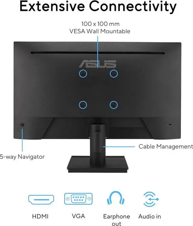 Alt view image 6 of 16 - ASUS 24” (23.8-inch viewable) 1080P VA249HG Eye Care Monitor – IPS, Full HD, 99% sRGB, Frameless, 120Hz, Adaptive-Sync, 1ms, HDMI, VGA, Low Blue Light, Flicker Free, Wall Mountable