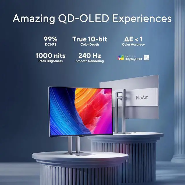 Alt view image 8 of 20 - ASUS ProArt Display 32” 3840 x 2160(4K) HDR QD-OLED Professional Monitor (PA32UCDM) - UHD, Ultra-slim, 240Hz, 0.1ms, Auto Calibration, Dolby Vision, 99% DCI-P3,Delta<1, Dual Thunderbolt 4, Calman Ready