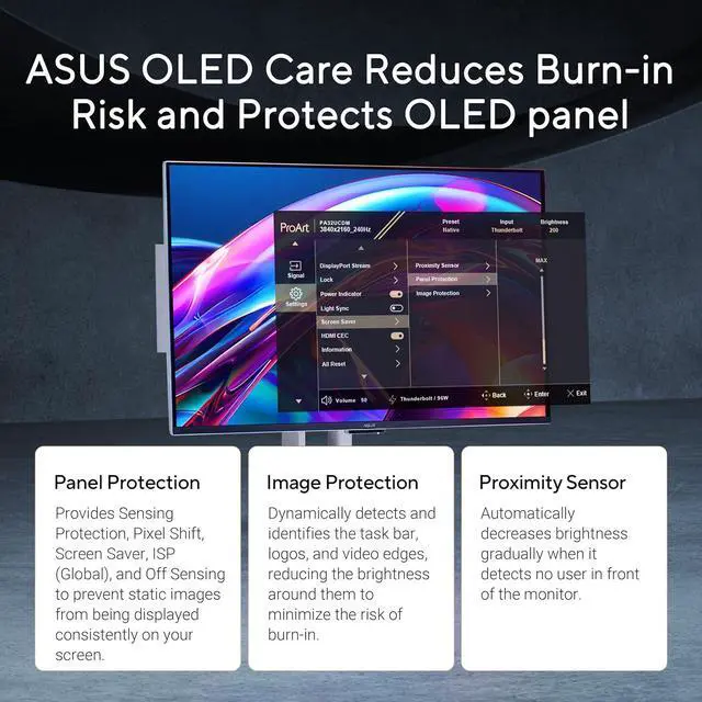 Alt view image 10 of 20 - ASUS ProArt Display 32” 3840 x 2160(4K) HDR QD-OLED Professional Monitor (PA32UCDM) - UHD, Ultra-slim, 240Hz, 0.1ms, Auto Calibration, Dolby Vision, 99% DCI-P3,Delta<1, Dual Thunderbolt 4, Calman Ready