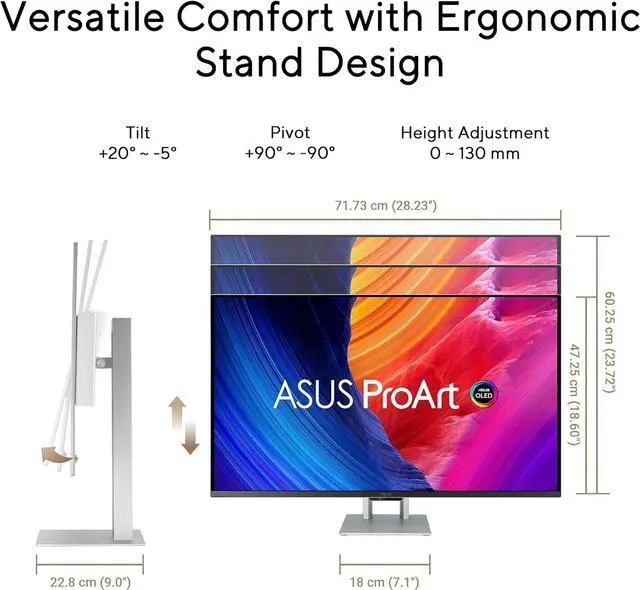 Alt view image 13 of 20 - ASUS ProArt Display 32” 3840 x 2160(4K) HDR QD-OLED Professional Monitor (PA32UCDM) - UHD, Ultra-slim, 240Hz, 0.1ms, Auto Calibration, Dolby Vision, 99% DCI-P3,Delta<1, Dual Thunderbolt 4, Calman Ready
