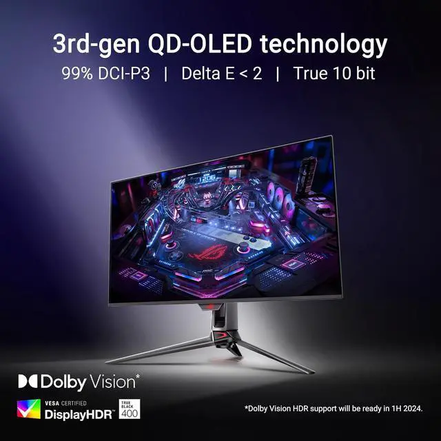 Alt view image 6 of 13 - ASUS ROG Swift 32" 4K OLED Gaming Monitor(PG32UCDMR)-UHD (3840 x 2160), QD-OLED, 240 Hz, 0.03ms, FreeSync Premium Pro & G-Sync Compatible DCI-P3 99%, True 10-bit, 90W USB-C