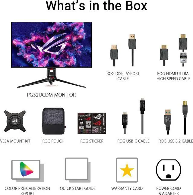 Alt view image 13 of 13 - ASUS ROG Swift 32" 4K OLED Gaming Monitor(PG32UCDMR)-UHD (3840 x 2160), QD-OLED, 240 Hz, 0.03ms, FreeSync Premium Pro & G-Sync Compatible DCI-P3 99%, True 10-bit, 90W USB-C