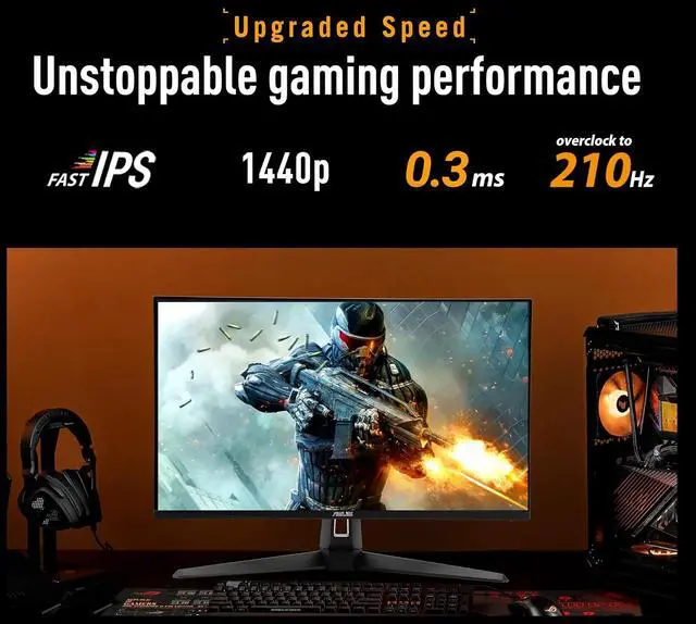Alt view image 7 of 13 - ASUS TUF Gaming 27” 1440P Monitor (VG27AQL5A) – QHD (2560 x 1440), 210Hz, 1ms, Fast IPS, Extreme Low Motion Blur Sync, Speakers, DisplayWidget Center, Gaming AI, Height Adjustment, 3 yr warranty