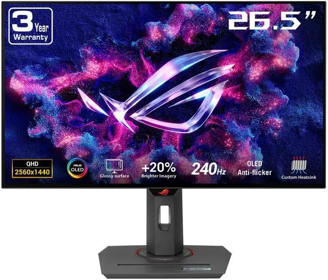 Main image of ASUS ROG Strix OLED XG27AQDMGZ gaming monitor 27" 1440p glossy WOLED panel, 240 Hz, 0.03 ms, custom heatsink, OLED Anti-flicker, ASUS OLED Care,99% DCI-P3, and DisplayWidget Center