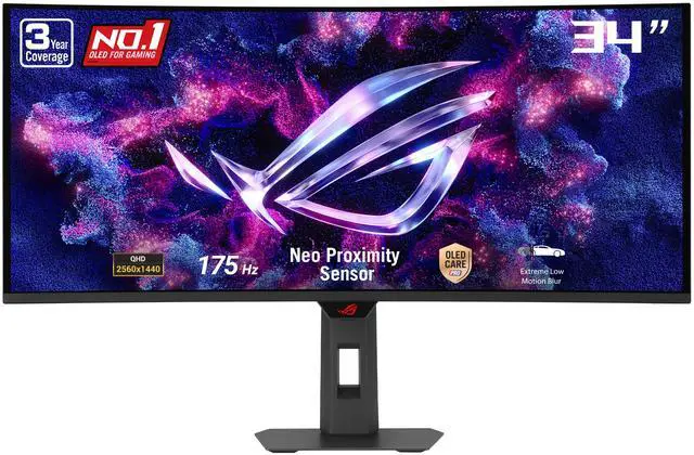 Main image of ASUS ROG Strix 34" Ultrawide OLED HDR Gaming Computer Monitor (XG34WCDG) - 3440x1440, 175Hz, 0.03ms, OLED Care Pro, True 10-bit, G-SYNC Compatible, DisplayWidget, Extreme Low Motion Blur
