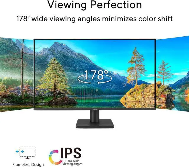 Alt view image 4 of 16 - ASUS 27” 1440P Eye Care Monitor (VA27AQ) - IPS, QHD (2560 x 1440), 99% sRGB, Frameless, HDMI, DisplayPort, VGA, 1ms, Speakers,?Low Blue Light, Flicker Free, VESA Wall Mountable, 3 yr Warranty
