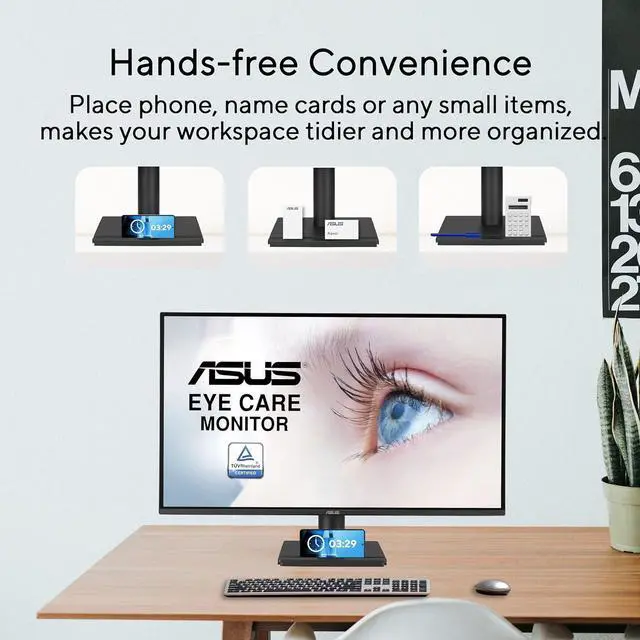 Alt view image 5 of 16 - ASUS 27” 1440P Eye Care Monitor (VA27AQ) - IPS, QHD (2560 x 1440), 99% sRGB, Frameless, HDMI, DisplayPort, VGA, 1ms, Speakers,?Low Blue Light, Flicker Free, VESA Wall Mountable, 3 yr Warranty