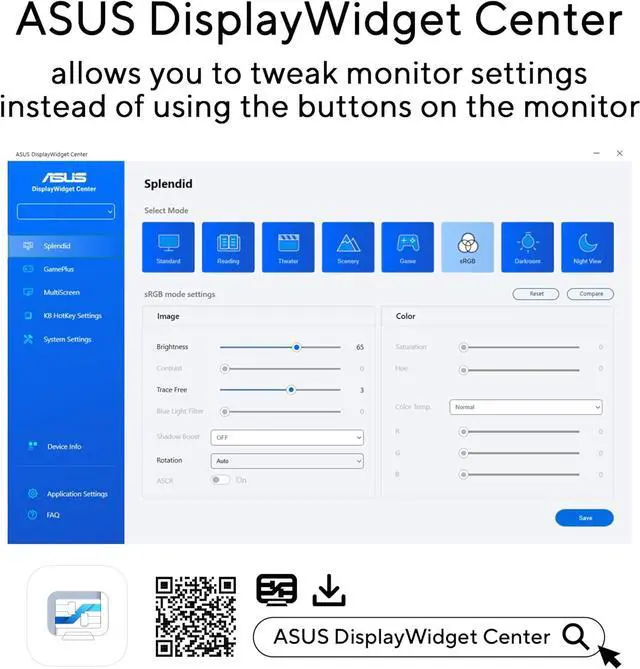 Alt view image 7 of 16 - ASUS 27” 1440P Eye Care Monitor (VA27AQ) - IPS, QHD (2560 x 1440), 99% sRGB, Frameless, HDMI, DisplayPort, VGA, 1ms, Speakers,?Low Blue Light, Flicker Free, VESA Wall Mountable, 3 yr Warranty