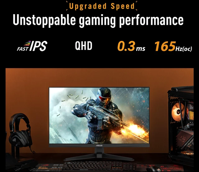 Alt view image 8 of 13 - ASUS TUF Gaming Series 5 27” 1440P Monitor (VG27AQE5A) - QHD (2560 x 1440), 165Hz, Fast IPS, Extreme Low Motion Blur, 0.3ms, Speaker, 120% sRGB, DisplayWidget, 3 yr warranty