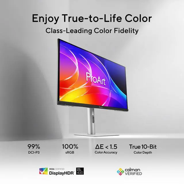 Alt view image 12 of 20 - ASUS ProArt Display 27" 4K OLED USB-C Professional Monitor (PA279CDV) - QD-OLED, 120Hz, HDR10, 99% DCI-P3, ?E < 1.5, Calman Verified, USB-C (96W PD), Auto KVM, Ergonomic Stand, Mac