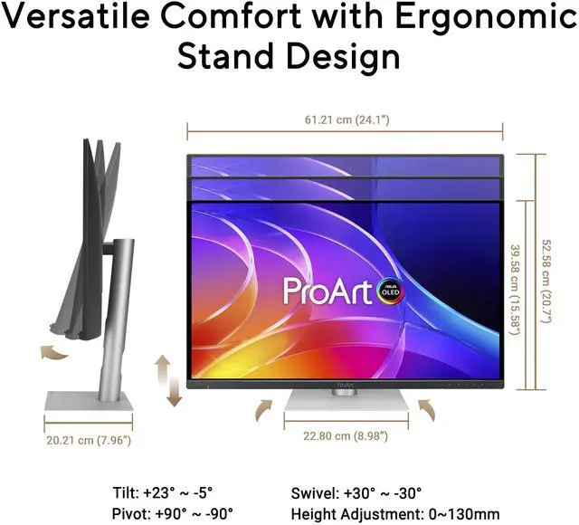 Alt view image 19 of 20 - ASUS ProArt Display 27" 4K OLED USB-C Professional Monitor (PA279CDV) - QD-OLED, 120Hz, HDR10, 99% DCI-P3, ?E < 1.5, Calman Verified, USB-C (96W PD), Auto KVM, Ergonomic Stand, Mac